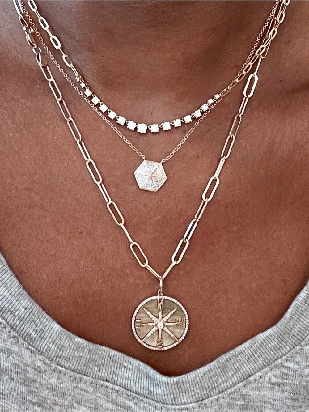 14K Rose Gold Hexagon Diamond Necklace - Picture 3 of 7
